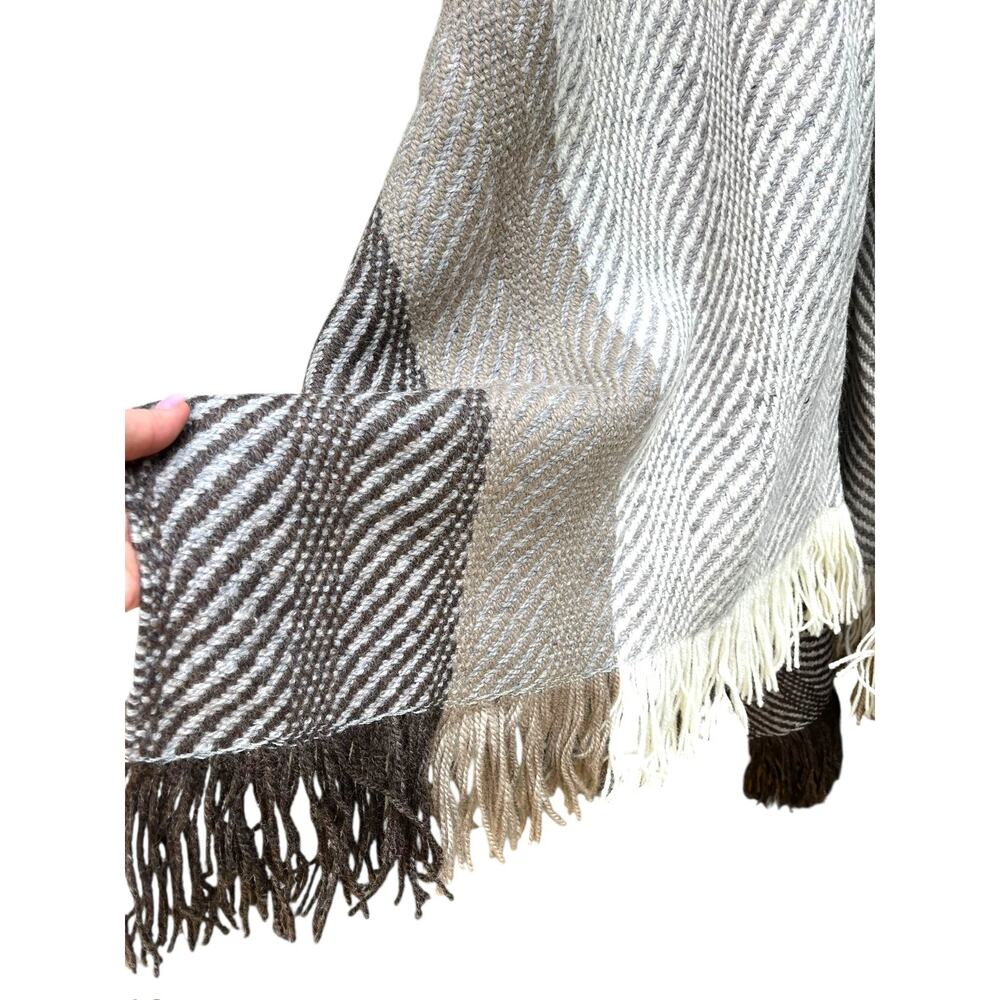 Churchill Handwoven Wool Fringe Wrap Poncho Shawl | Brown Grey *EUC* - Picture 8 of 16